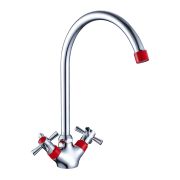 Смеситель DECOROOM DR51028-Red двуручный для кухни с высоким поворотным изливом