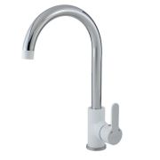 Смеситель для кухни 35к VODA SW519 W «Snow white» высокий пов. излив, п/гайку БЕЛЫЙ глянец+хром