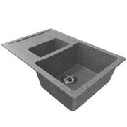 Мойка ML-GM22 двухчашевая с крылом, темно-серая (309), 770*500*195мм
