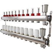 Коллекторная группа VRT® 1'' х 3/4'' (евроконус) 10 вых, авт в/отвод, отсеч клапан, c расходомерами